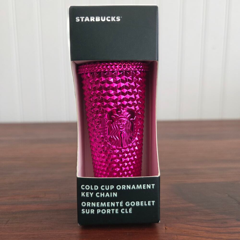 Starbucks Cold Cup Ornament Key Chain 2022 Hot Pink‎ Studded Tumbler Coffee New